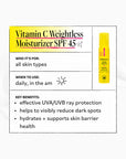 Vitamin C weightless moisturizer SPF 45 packaging with text on a white background