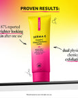 Derma E skincare product with text about proven results on a gradient background