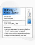Product packaging with text about a hydrating gentle cleanser for all skin types.