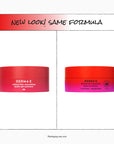 Two red containers with gradient labels on a white background, featuring the brand 'DERMA E'.