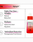 DermAdo serum bottle with product features on a white background