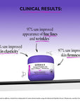 Derma E jar with clinical results text on a purple background