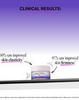 Cosmetic cream jar with clinical results text on a purple background