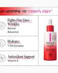 Derma E anti-wrinkle treatment oil with features and benefits listed on a white background
