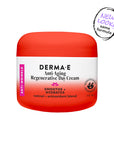 Derma-E anti-aging regenerative day cream jar with red lid on a white background