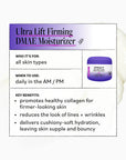 Ultra Lift Firming DMAE Moisturizer packaging with product details on a white background