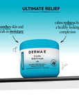 Derma-E Eczema Relief Cream jar with blue lid and white label on a light blue background.