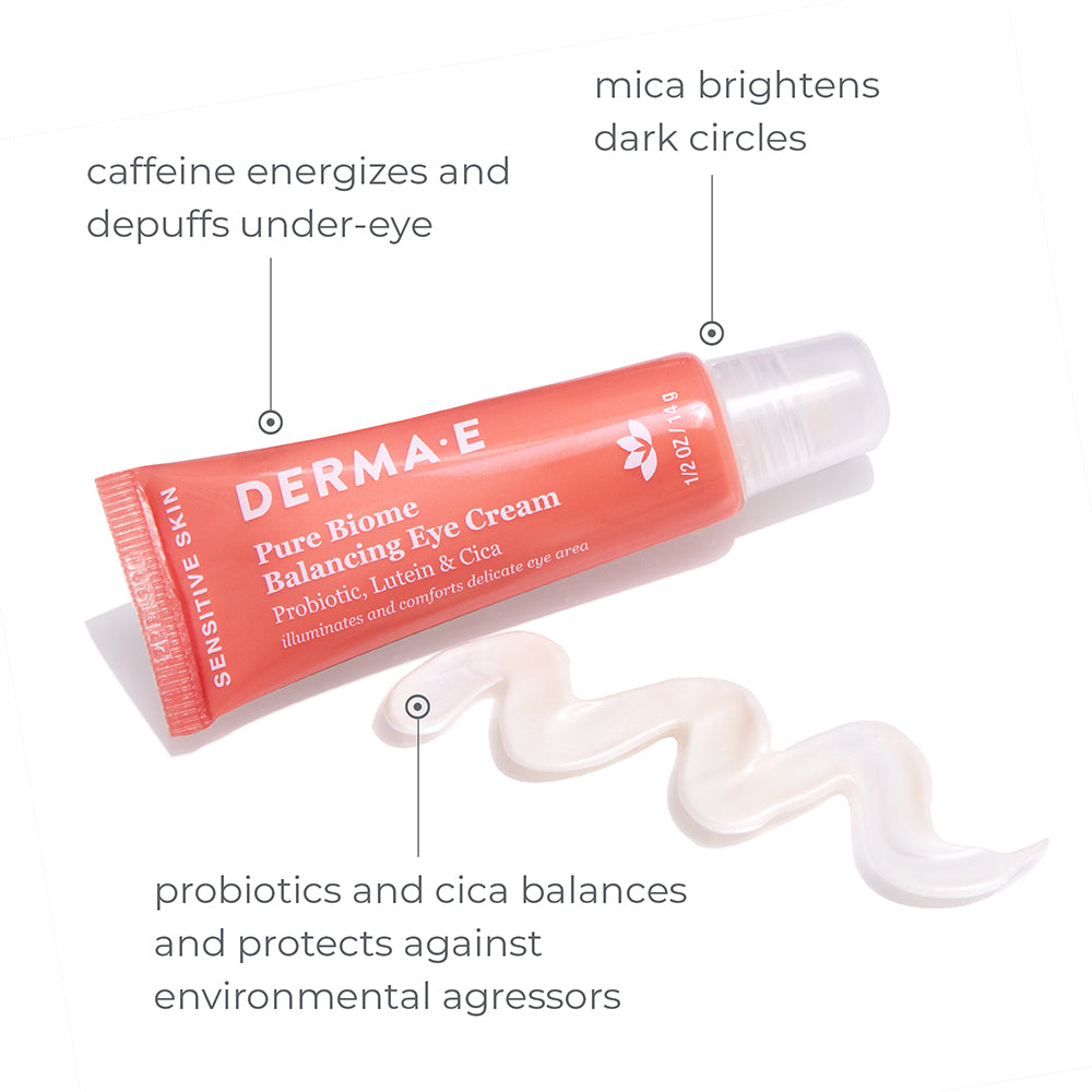 Pure Biome Balancing Eye Cream - Caffeine energizes and depuffs under-eye, mica brightens dark circles, and probiotics and cica balances and protects against environmental aggressors.