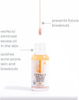 Flat lay of DERMA E Sulfur Spot Treatment with ingredients like Aloe Vera, Witch Hazel, and Tea Tree Oil