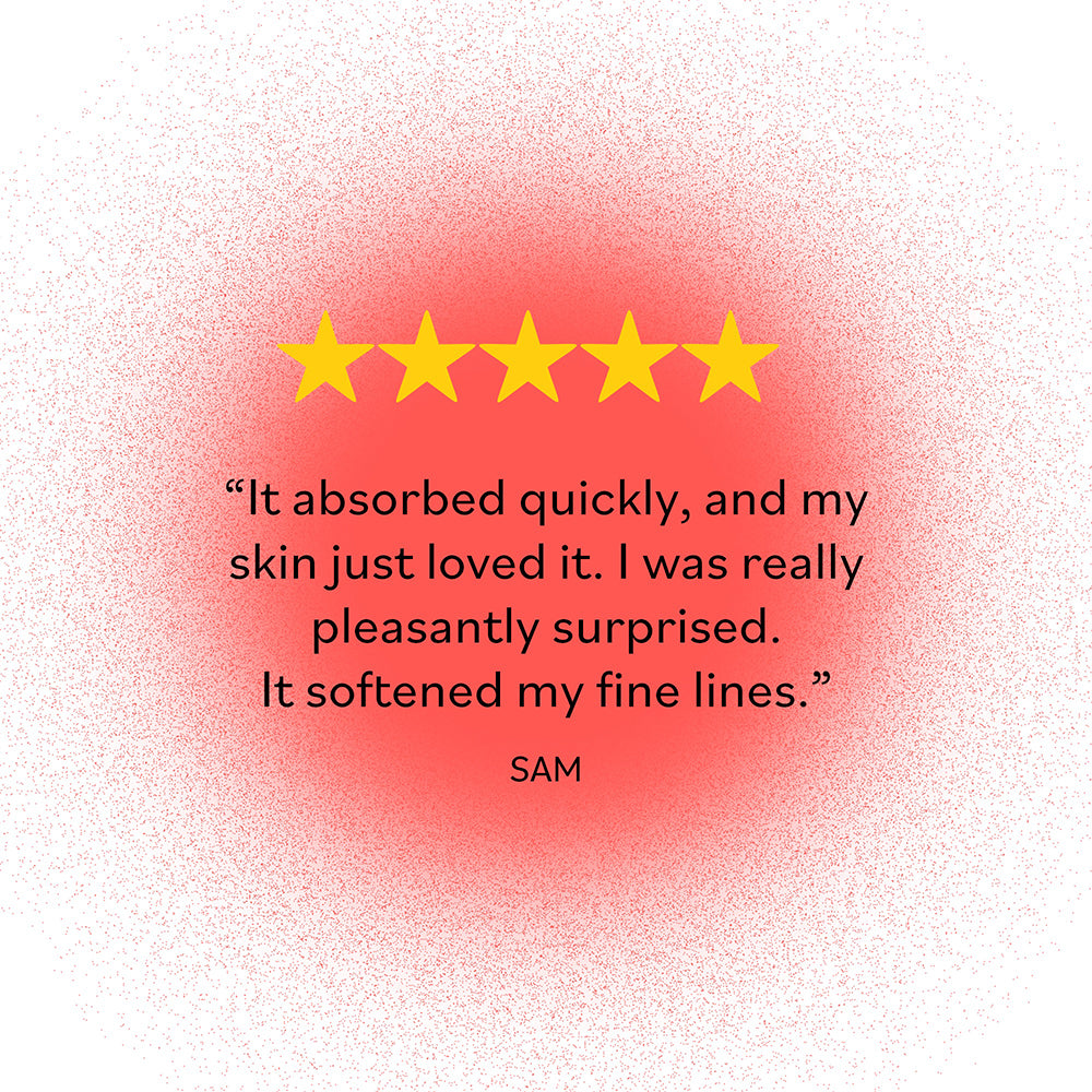 Five-star customer review praising Derma E Anti-Wrinkle Treatment Oil for its quick absorption and softening effect.