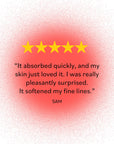 Five-star customer review praising Derma E Anti-Wrinkle Treatment Oil for its quick absorption and softening effect.