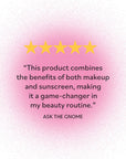 Five-star customer review praising Derma E Sun Protection Mineral Powder for combining the benefits of makeup and sunscreen.