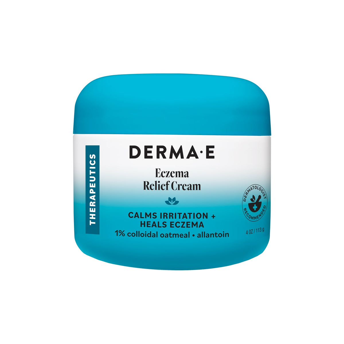 Derma-E Eczema Relief Cream jar with blue and white design on a white background