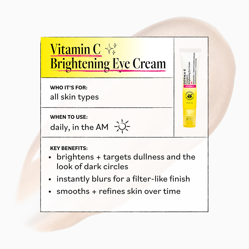 Vitamin C Brightening Eye Cream packaging with key features on a white background