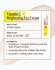Vitamin C Brightening Eye Cream packaging with key features on a white background