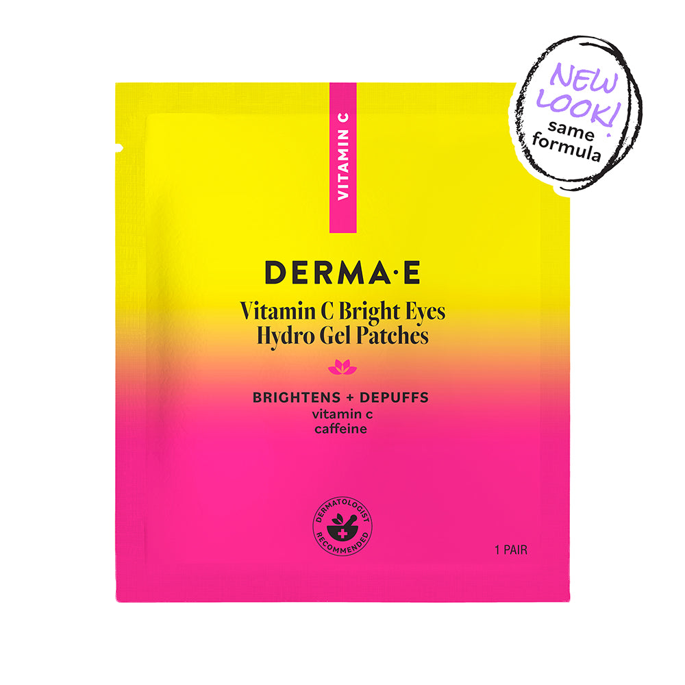 Derma-E Vitamin C Bright Eyes Hydro Gel Patches packaging with yellow and pink gradient.