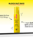 Yellow bottle of Derma E Vitamin C Weightless Moisturizer with text on a yellow background