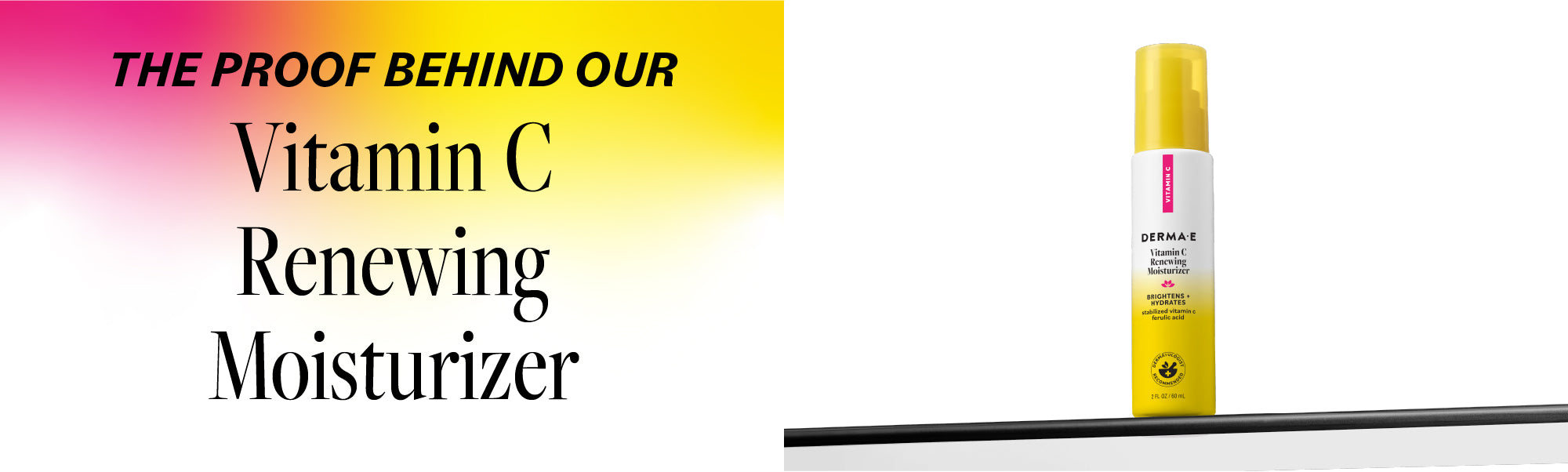 Vitamin C moisturizer bottle with promotional text on a gradient background