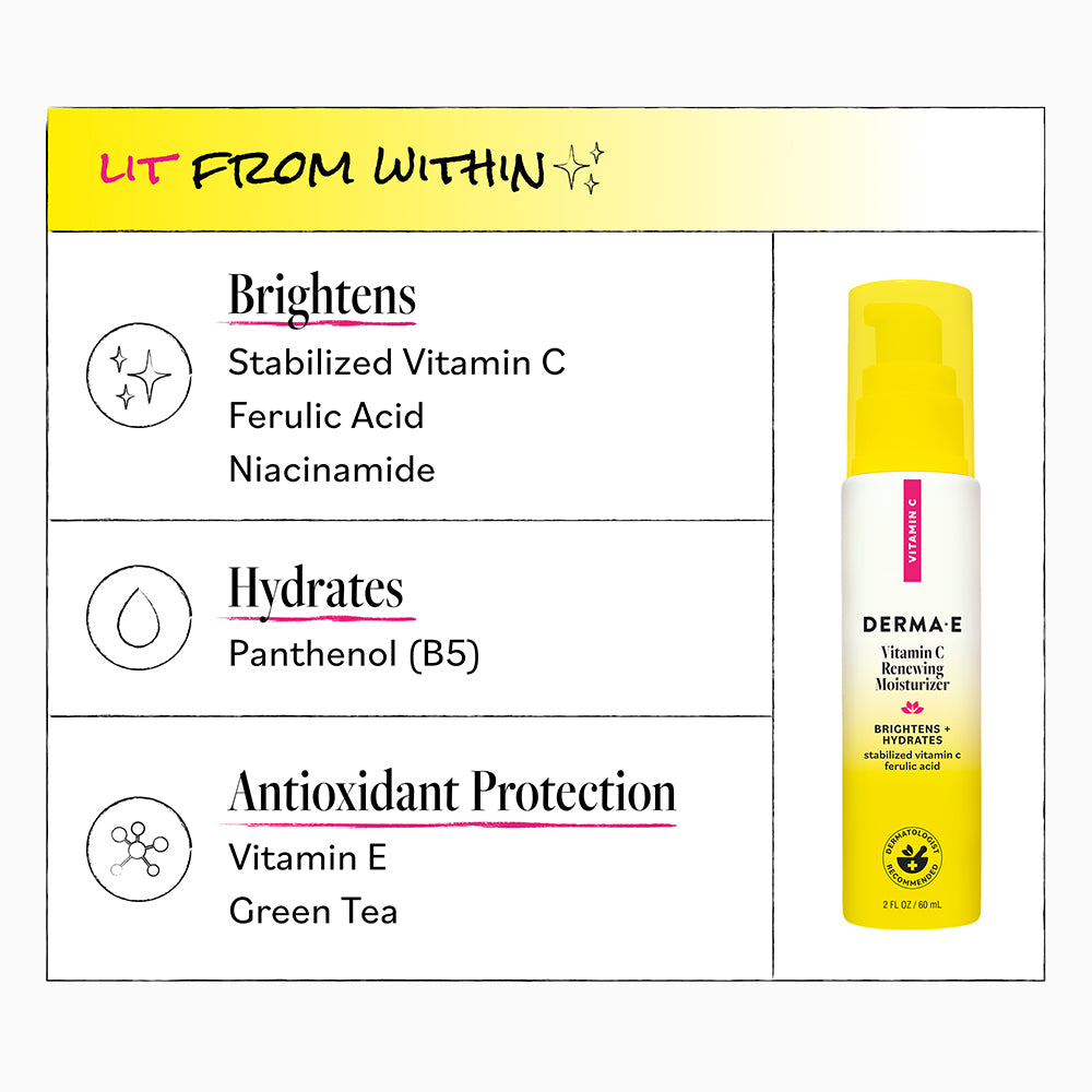Derma E Vitamin C Renewing Moisturizer with ingredients listed on a white background