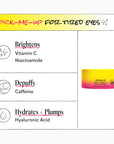 Eye cream packaging with features listed on a white background
