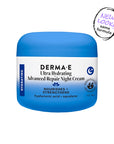 Derma-E Ultra Hydrating Advanced Repair Night Cream jar with blue lid on a white background