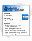 Ultra Hydrating Antioxidant Night Cream packaging with text on a white background