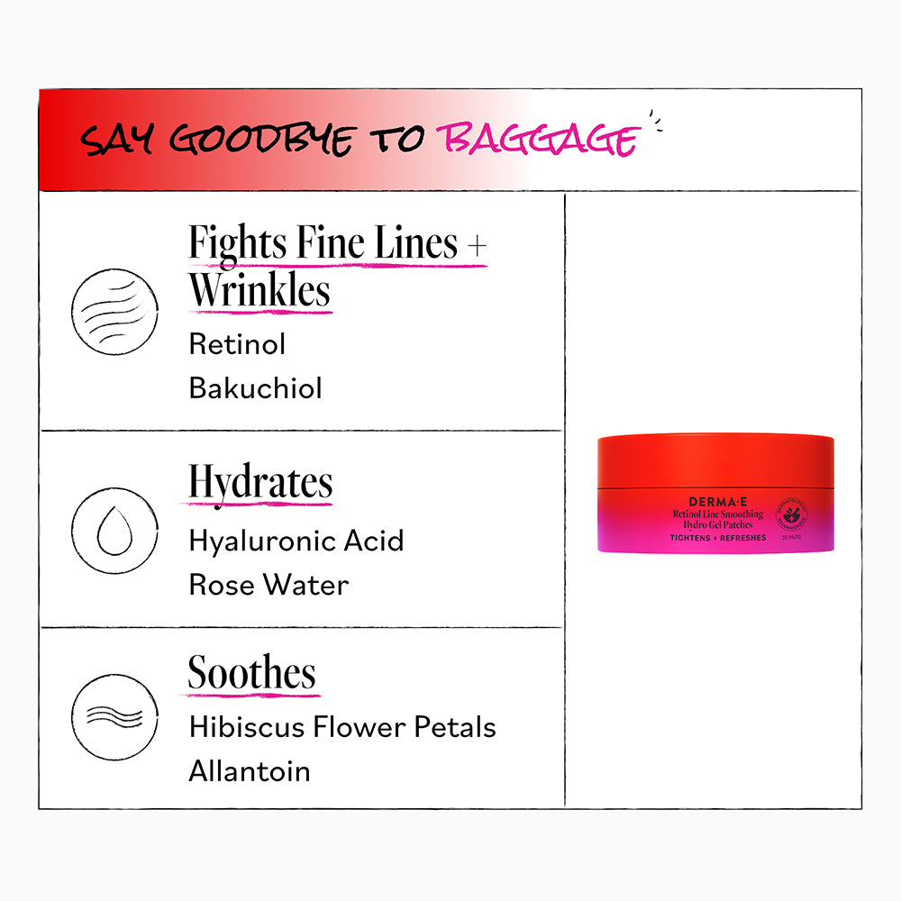 Skincare product with benefits listed on a white background