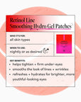 Product packaging for Retinol Line Smoothing Hydro Gel Patches with text on a pink background