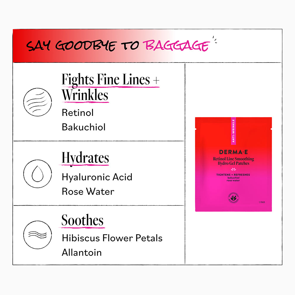 Product packaging with text highlighting features and ingredients, including a pink and red package.