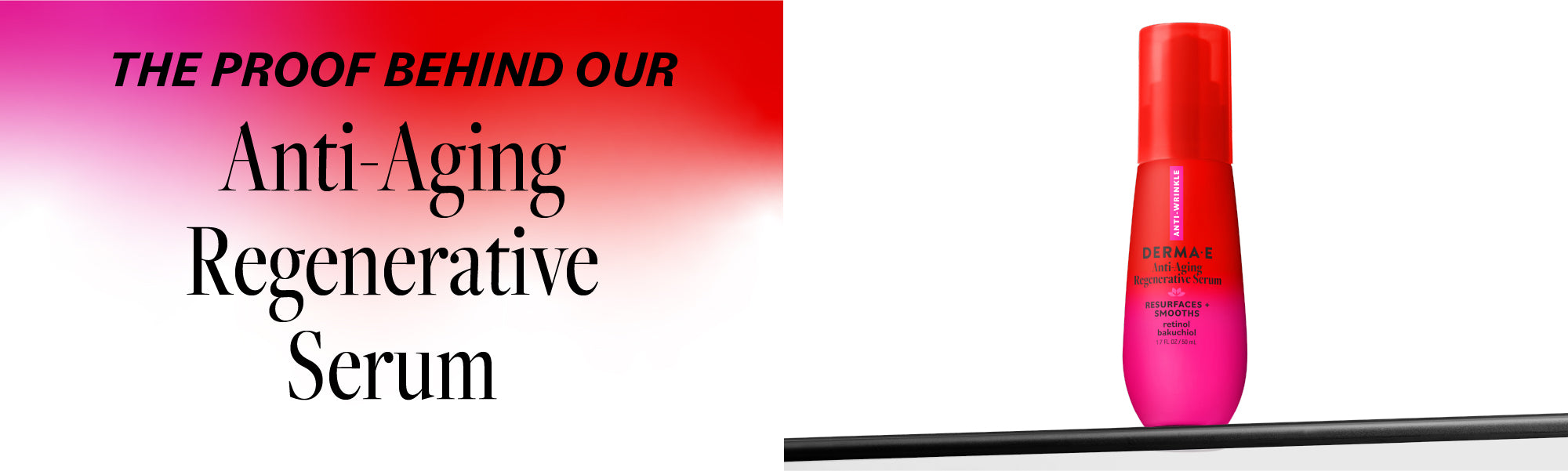Anti-aging regenerative serum bottle with promotional text on a gradient background