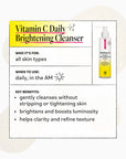 Vitamin C Daily Brightening Cleanser packaging with product image and features on a white background