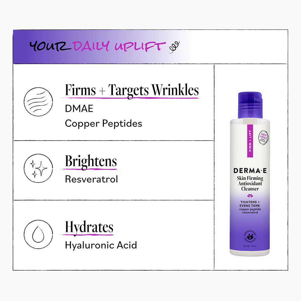 Derma-E skin care product with benefits listed on a white background