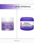 Two jars of Derma E moisturizer with a purple label on a white background.