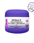 Derma-E moisturizer jar with purple lid and white label on a white background