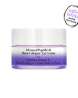 Eye cream jar with purple and white design on a white background