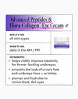 Advertisement for Advanced Peptides & Flora-Collagen Eye Cream with product details on a white background.