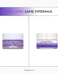 Two containers of Advanced Peptides & Flora-Collagen Eye Cream with a purple label on a white background.