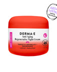 Derma-E anti-aging regenerative night cream jar with red lid on a white background