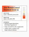 Acne blemish control treatment serum with product details on a white background
