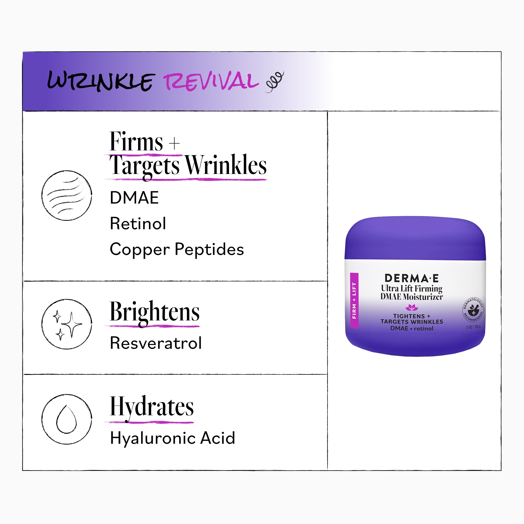 Derma E skincare product with ingredients listed on a white background
