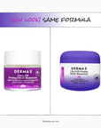 Two jars of Derma E Ultra Lift Firming DMAE Moisturizer with a purple and white design.