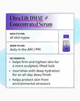 Product information card for Ultra Lift DMAE Concentrated Serum on a white background