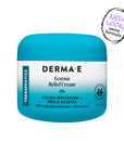 Derma-E Eczema Relief Cream jar with blue and white design on a white background