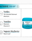 Derma-E Eczema Relief Cream packaging with product features listed on a white background