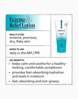 Eczema Relief Lotion packaging with product image and features on a white background