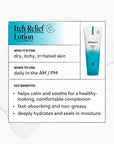 Derma E Itch Relief Lotion packaging with product details on a white background
