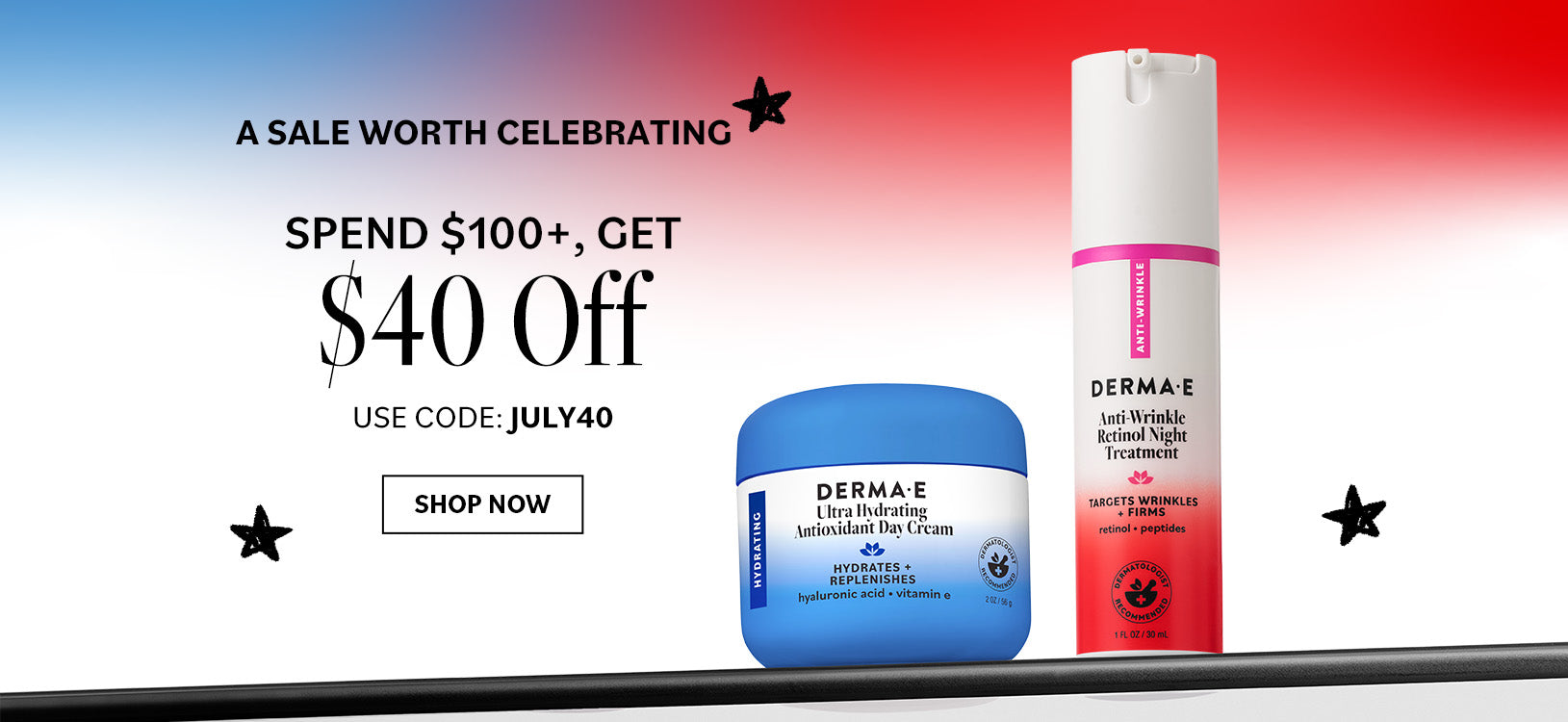 Two skincare products with a promotional banner for a sale on a white background.