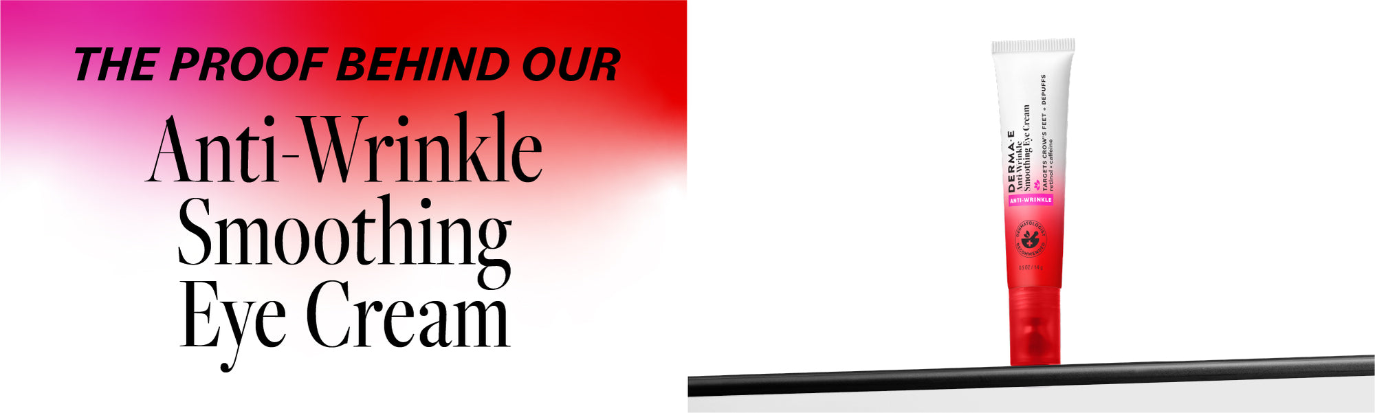 Anti-wrinkle smoothing eye cream tube with text on a gradient background