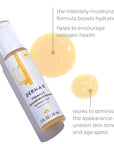 Flat lay with benefits of the Vitamin C Serum with Hyaluronic Acid