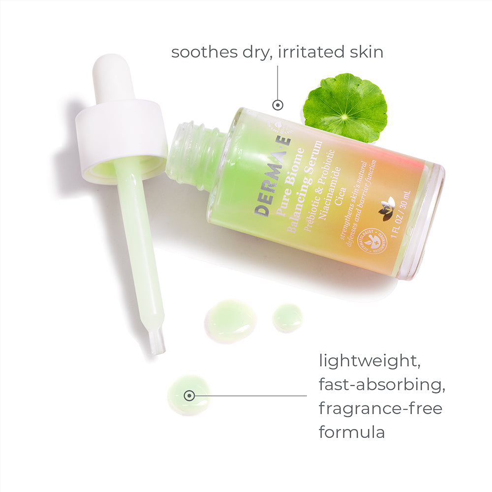 Pure Biome Balancing Serum soothes dry, irritated skin.